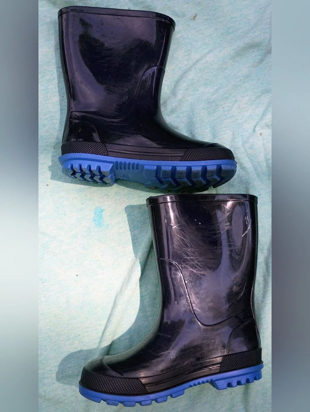 Kids Lightly Worn Unisex Classic Lined Rubber Black Waterproof Rain Boot Sz 7-8